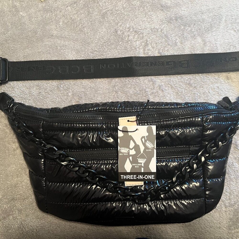 NWT BCBG Black Puffer Two-Way Purse, Black